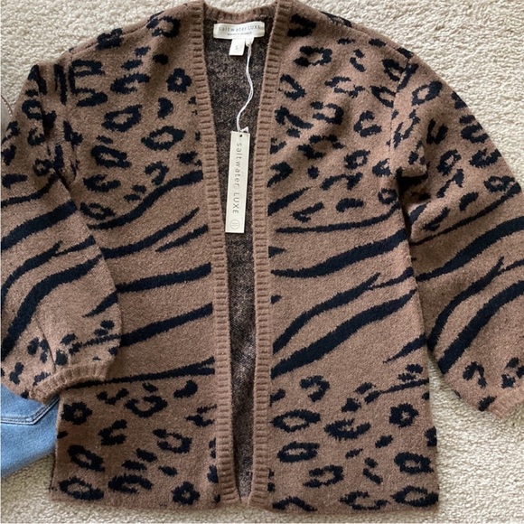 Saltwater Luxe Animal Print Open Cardigan Sweater - Picture 2 of 9